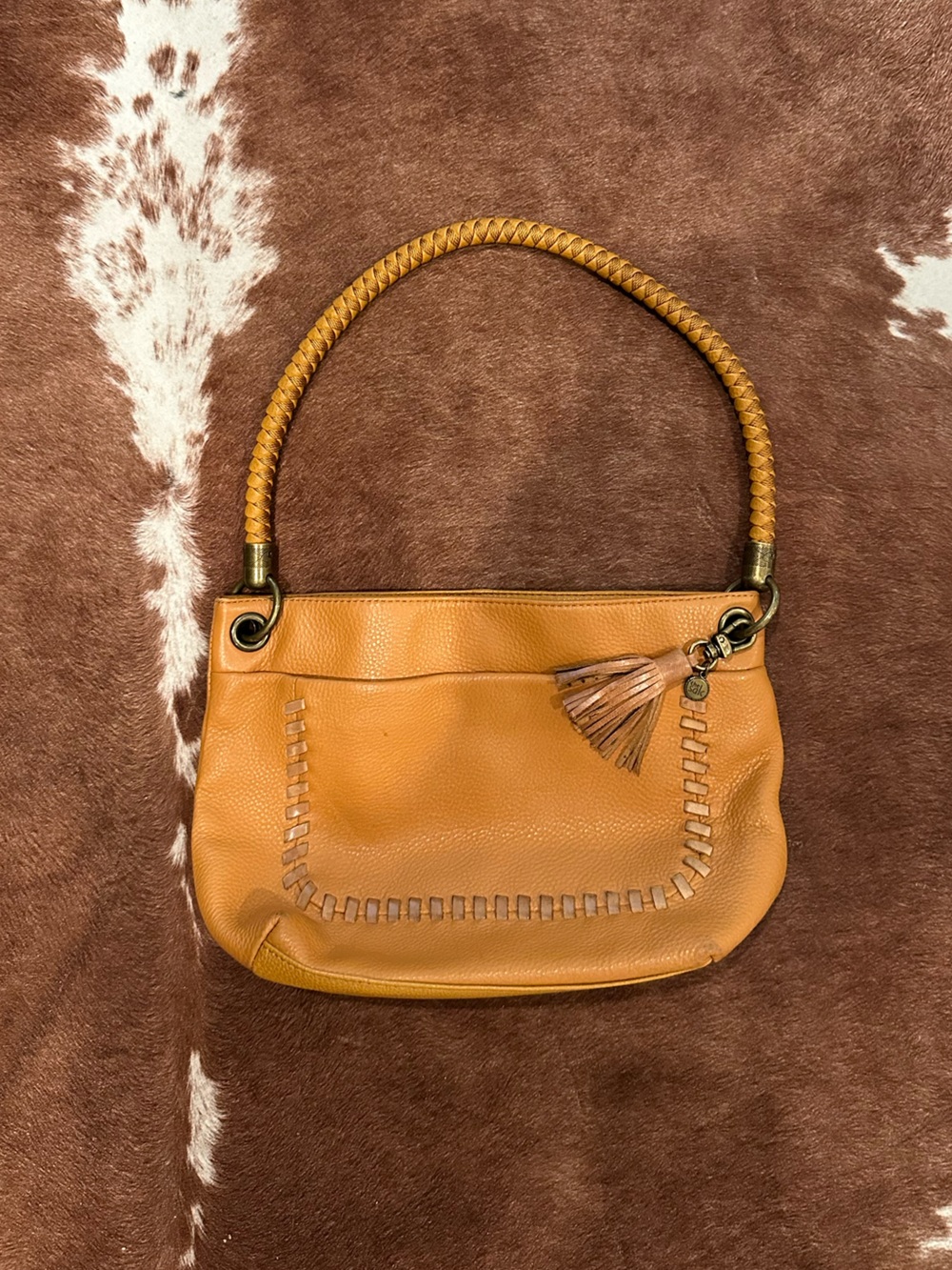 The Sak Braided Handle Brown Leather Shoulder Bag